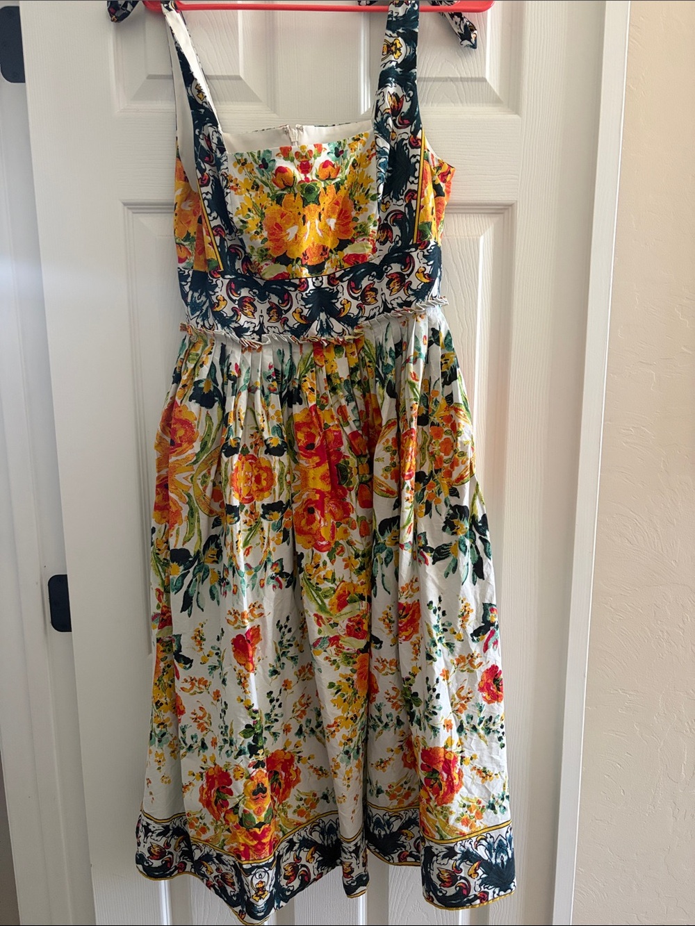 ANTONIO MELANI White Sundress with Yellow & Green Floral Print